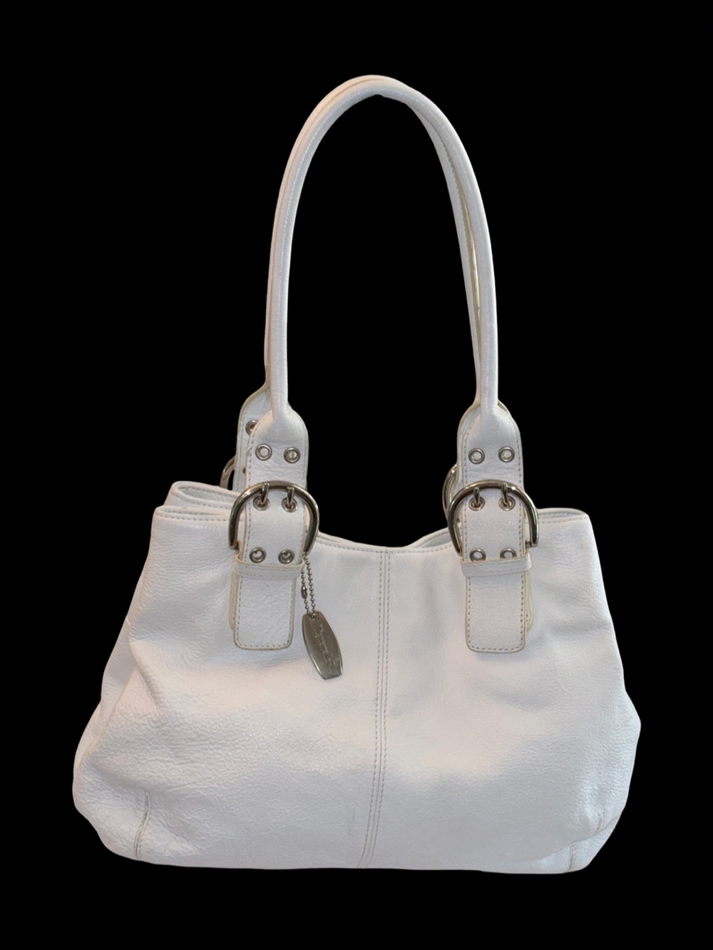 Tignanello White Pebble Leather 2 Handle Shoulder Bag Silver Brand Hangtag.